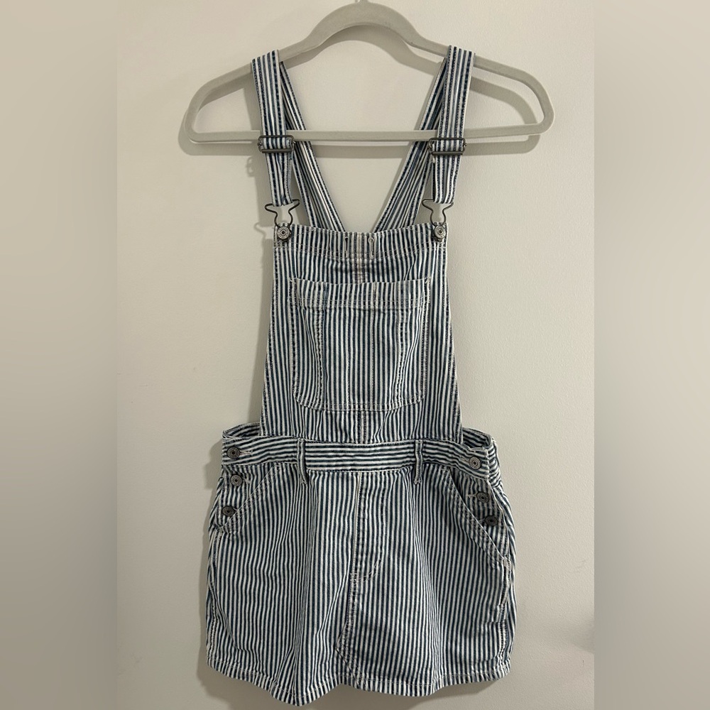 Abercrombie & Fitch Blue and White Striped Overalls